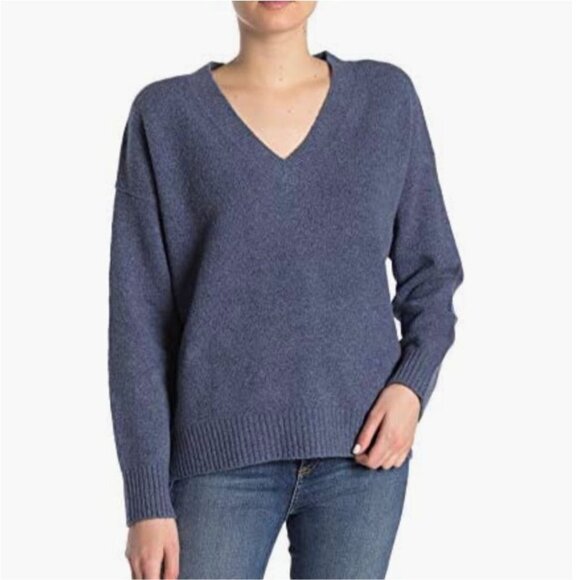 VINCE Oversize V-Neck Sweater Womens XXS Stormy Blue Textured Soft Knit Pullover - Picture 8 of 10